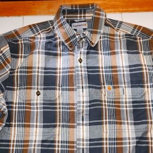 Carhartt Relaxed Fit Mens L Shirt Button Down Plaid Short Sleeve Work Wear E26